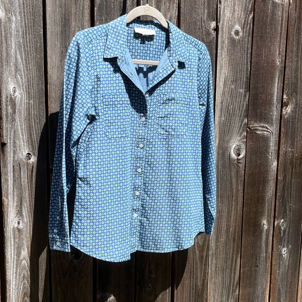 Loft blue button down top size Medium Petite - image 6